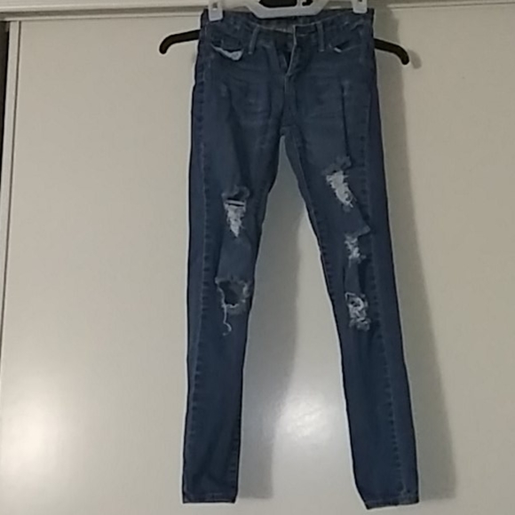 Low Rise Blue Distressed Jeans - Picture 2 of 5
